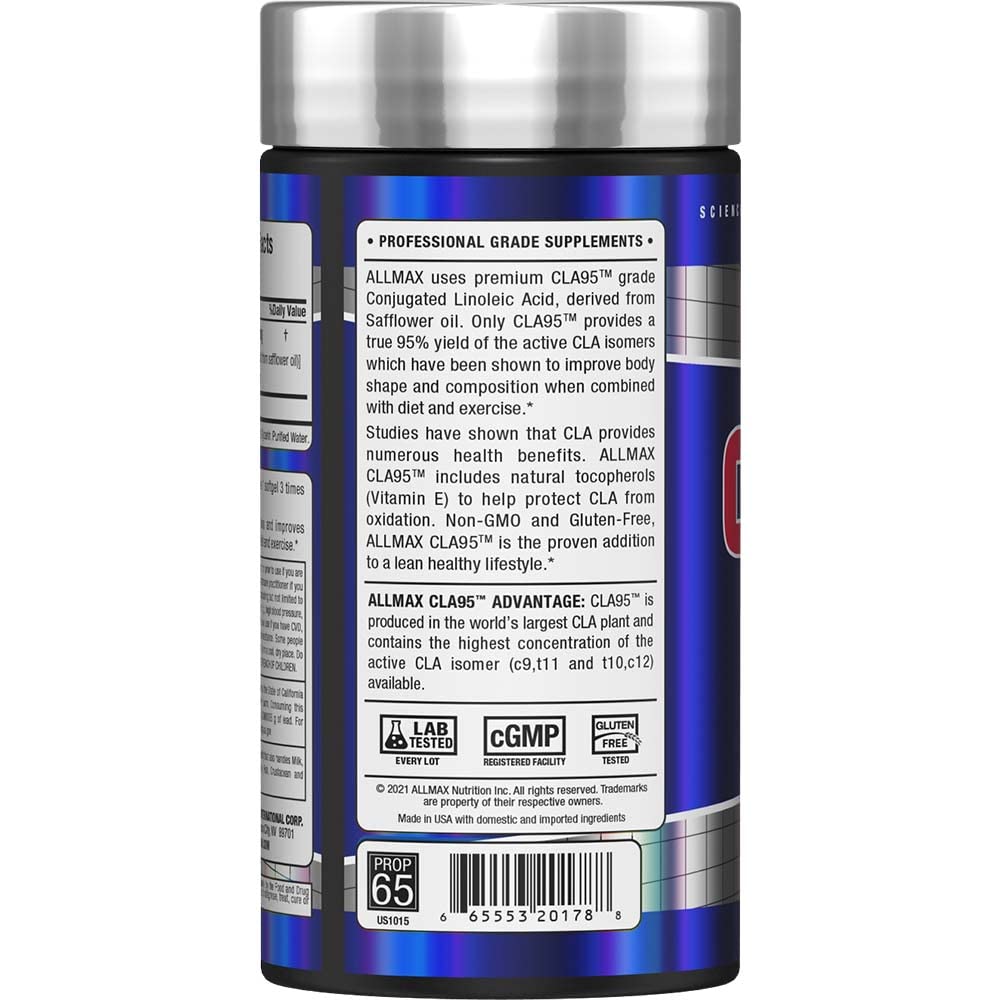 Close-up of CLA95 capsules showing 950 mg of pure CLA