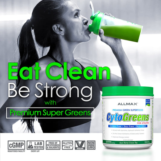 Cytogreens powder being scooped into a cup