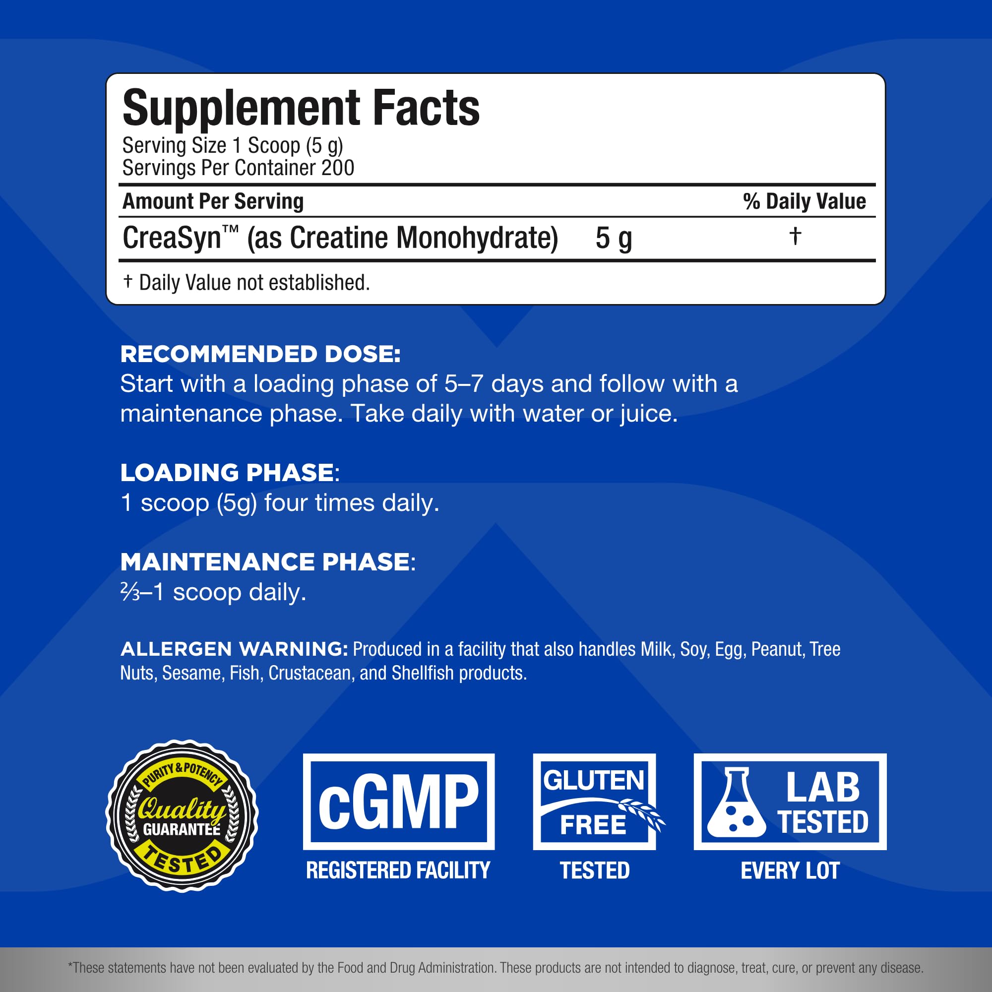 Close-up of Creatine label showing vegan and gluten-free claims