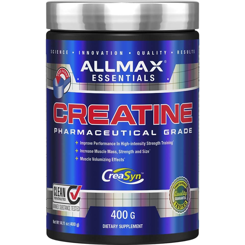 Front view of Allmax Essentials Creatine 400 g jar