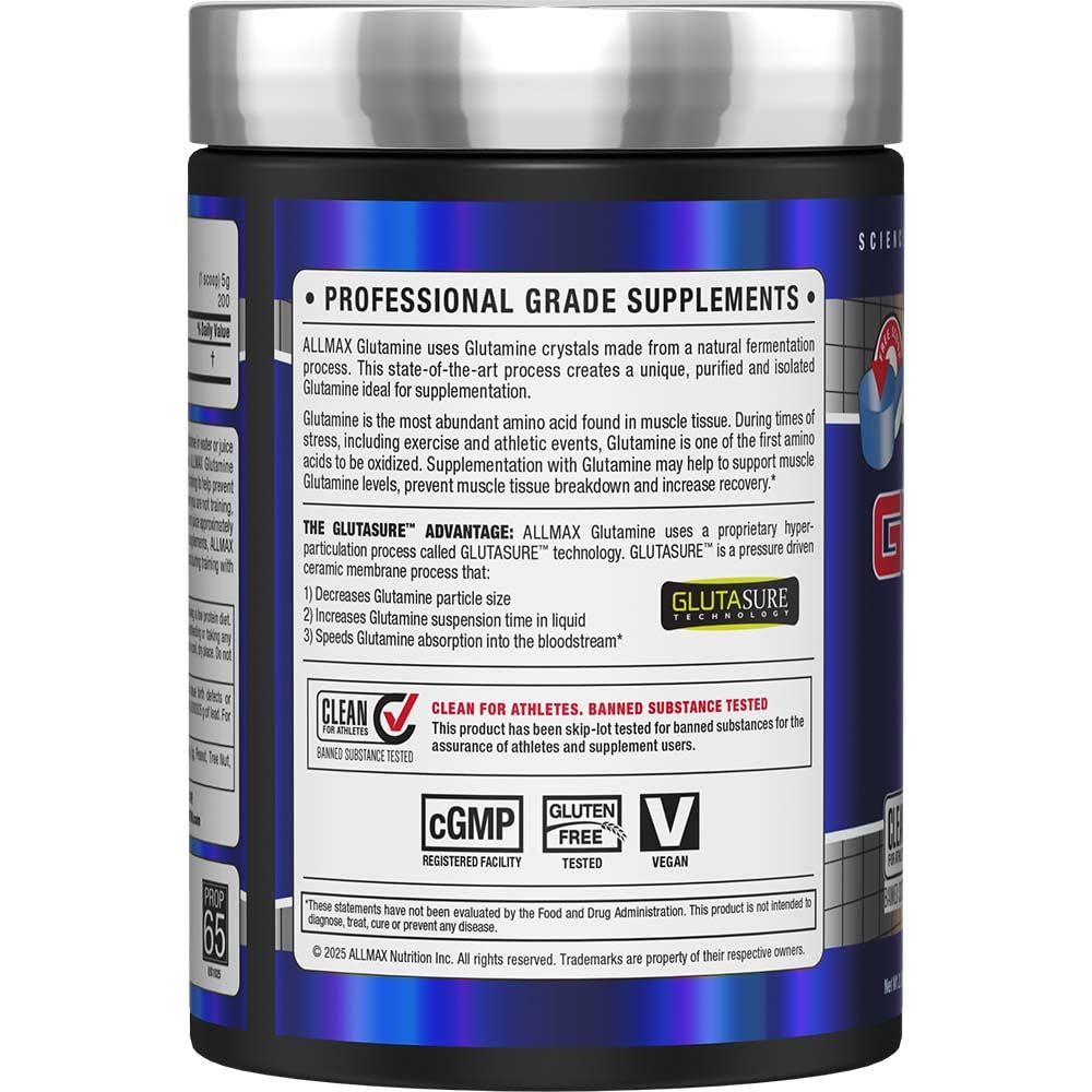 Fine white L-Glutamine powder demonstrating GLUTASURE particle size