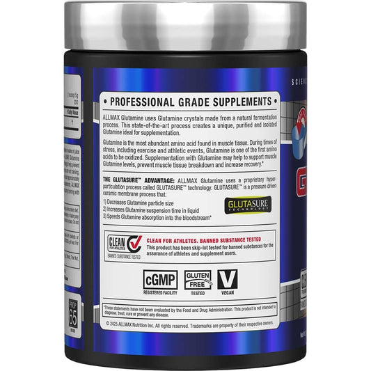 Fine white L-Glutamine powder demonstrating GLUTASURE particle size