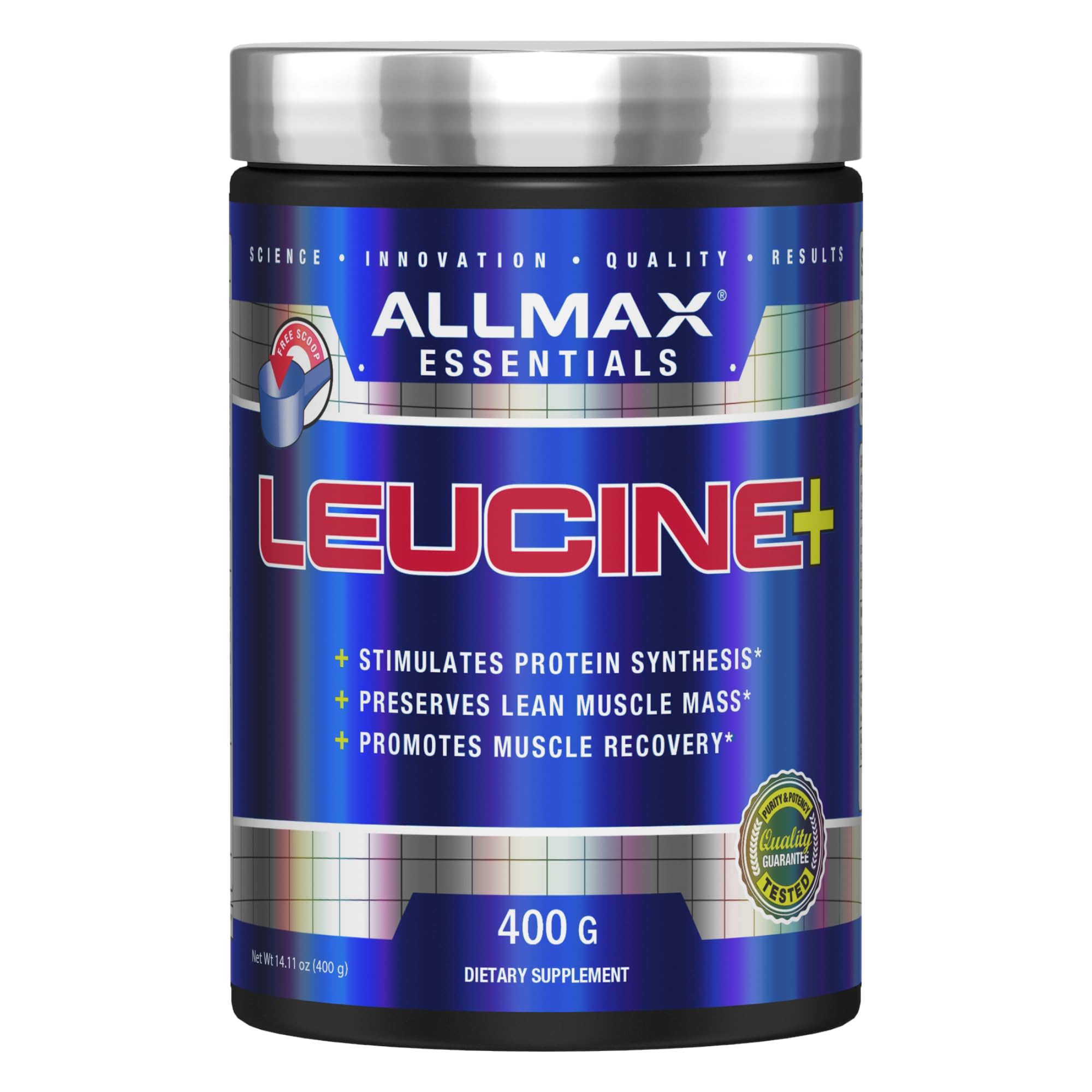 ALLMAX Leucine 400 g bottle - front label