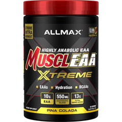 ALLMAX MUSCLEAA XTREME Pina Colada front label and scoop