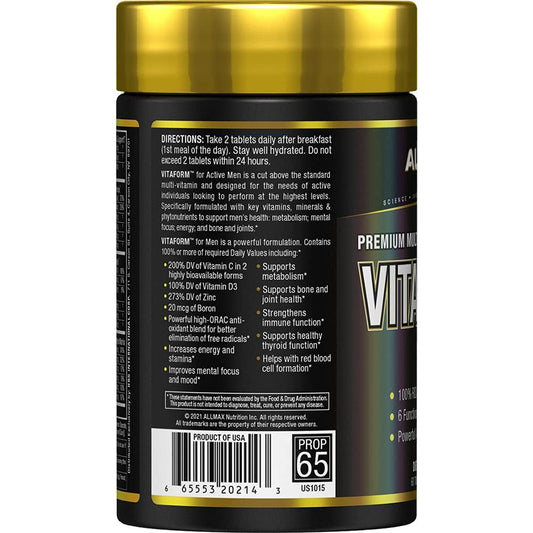 Close-up of Vitaform label showing vitamins and minerals
