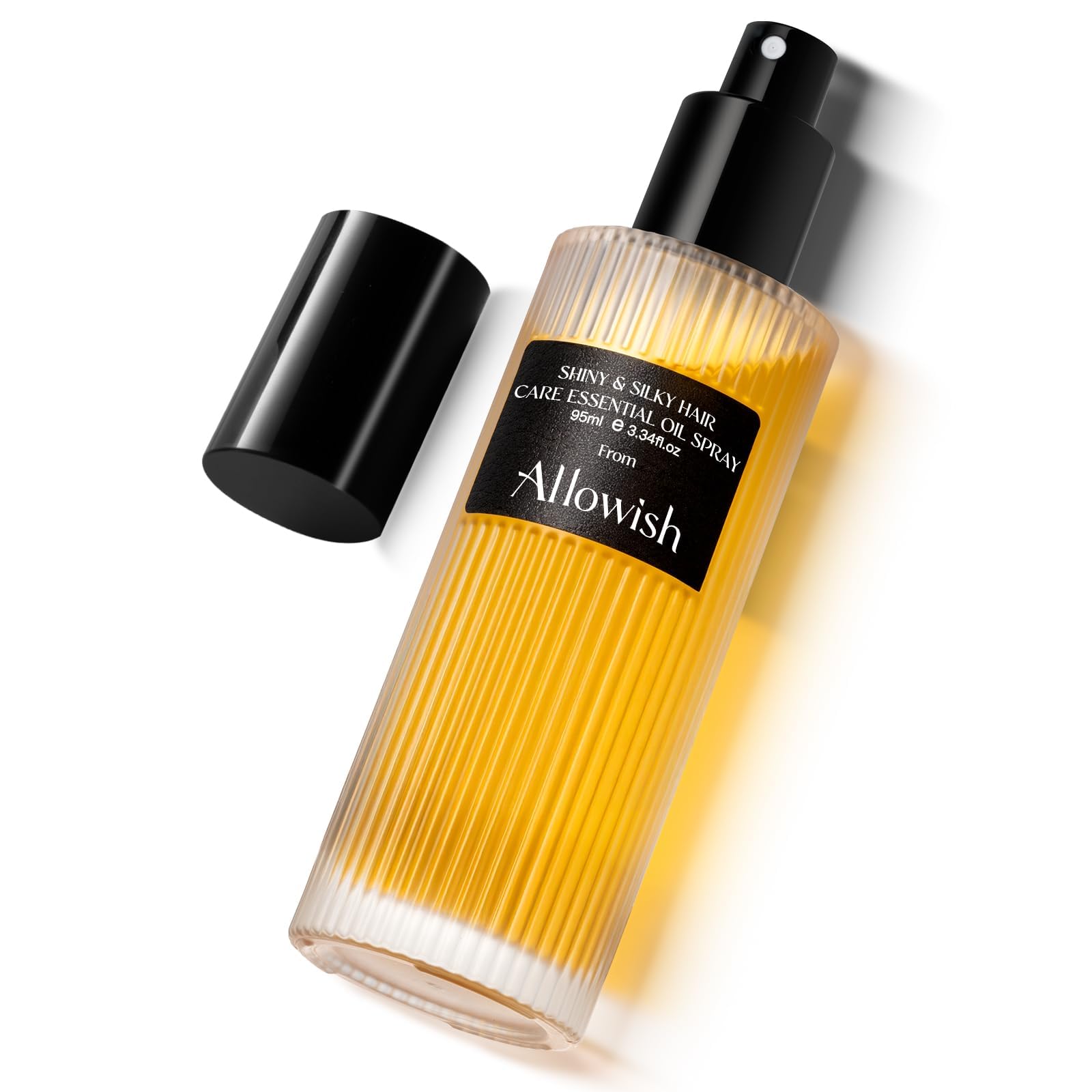 ALLOWISH Hair Oil Spray bottle smooths dry frizz and adds lightweight moisture.