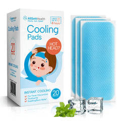 AllSett Health cooling patches for kids displayed with the 20-pack, ready for fever comfort.