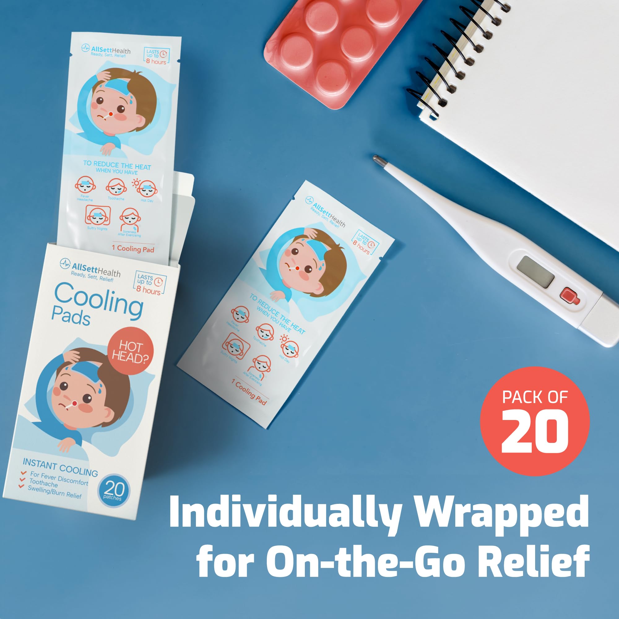 AllSett Health mint-strip cooling patches provide long-lasting cooling sensation.