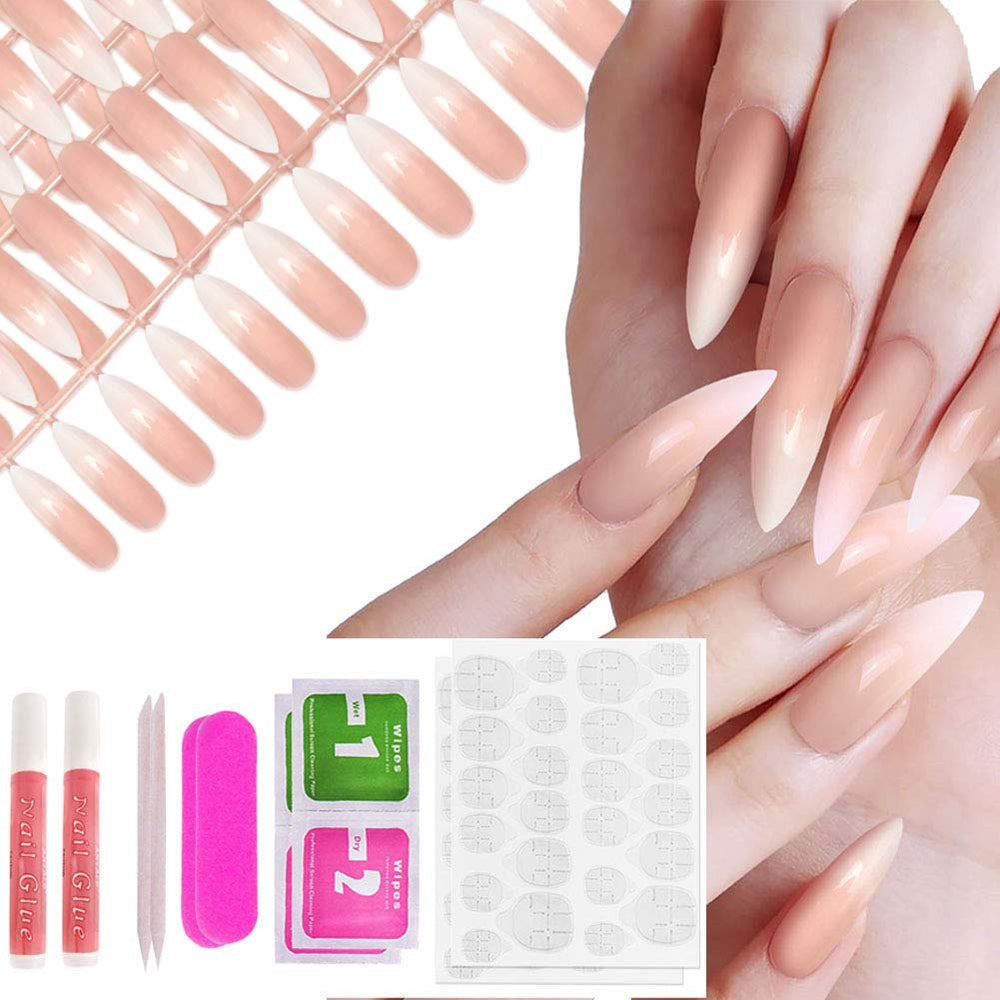Allstarry ombré French nails in long stilettos for a natural nude look