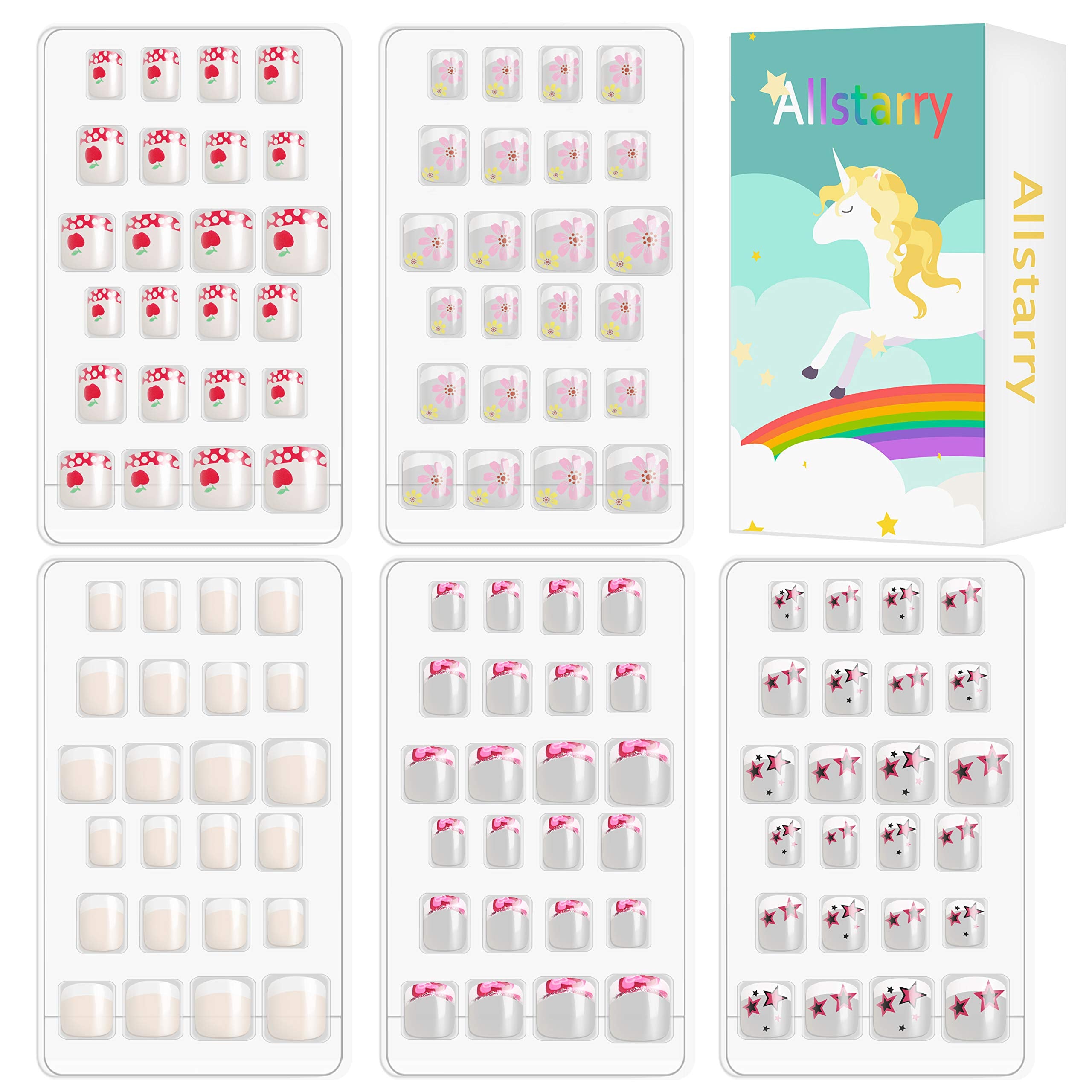 Allstarry press-on nails French kit front view showing kid-friendly fit and design