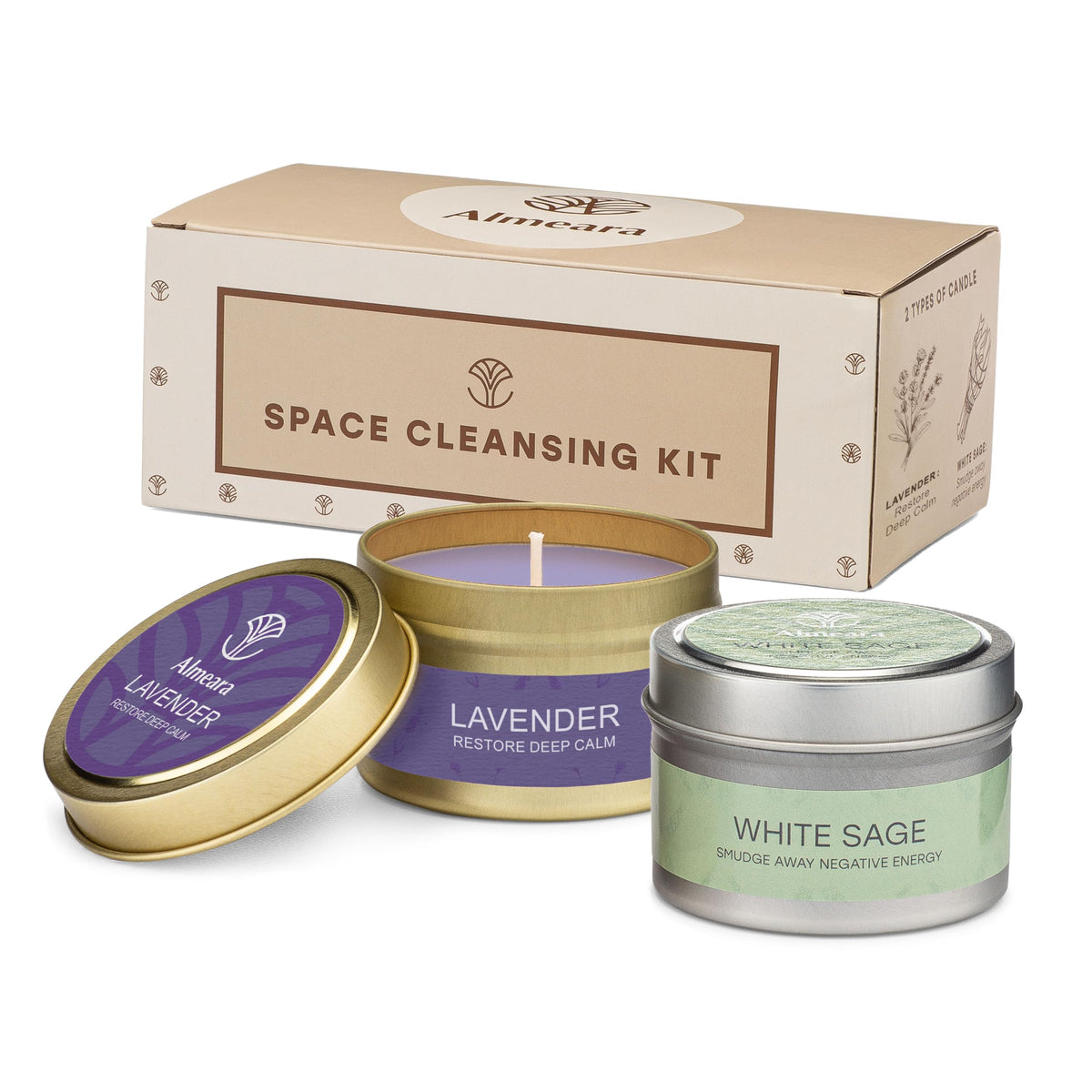 Almeara Sage & Lavender Candle Set in metal jars, two 3.7oz candles