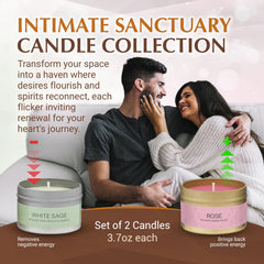 Two 3.7oz Sage + Rose candles in metal jars