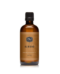 Almond scented oil 100ml bottle in amber glass
