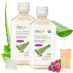 Front view of AloeCure Organic Aloe Vera Juice Grape Flavor bottle (16.7 oz) - two-pack