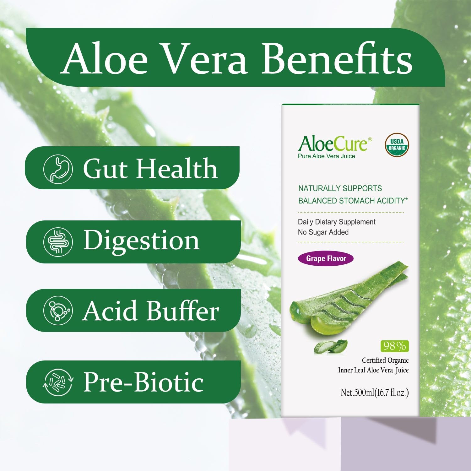 Back/side view of AloeCure bottle with USDA Organic label - two-pack