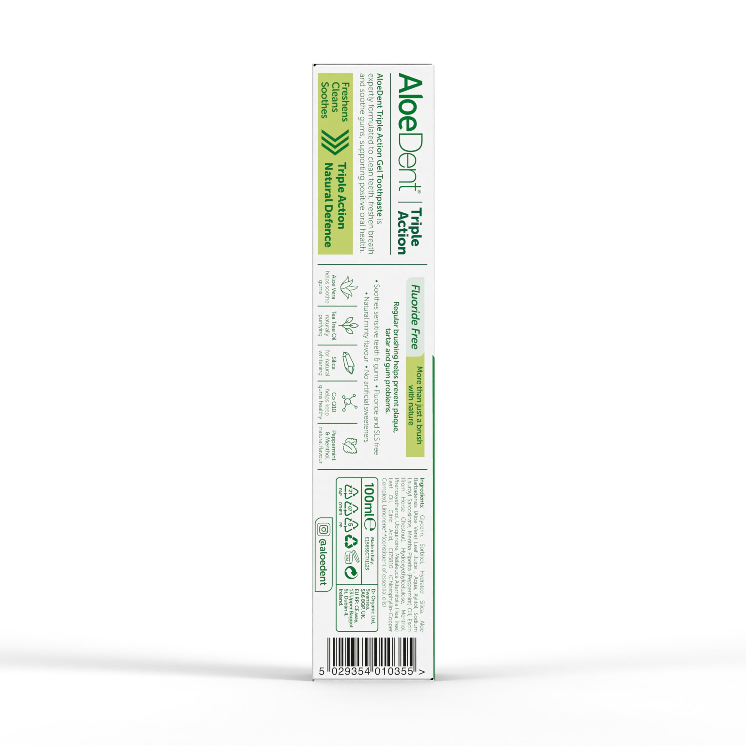 Usage guide graphic for AloeDent toothpaste