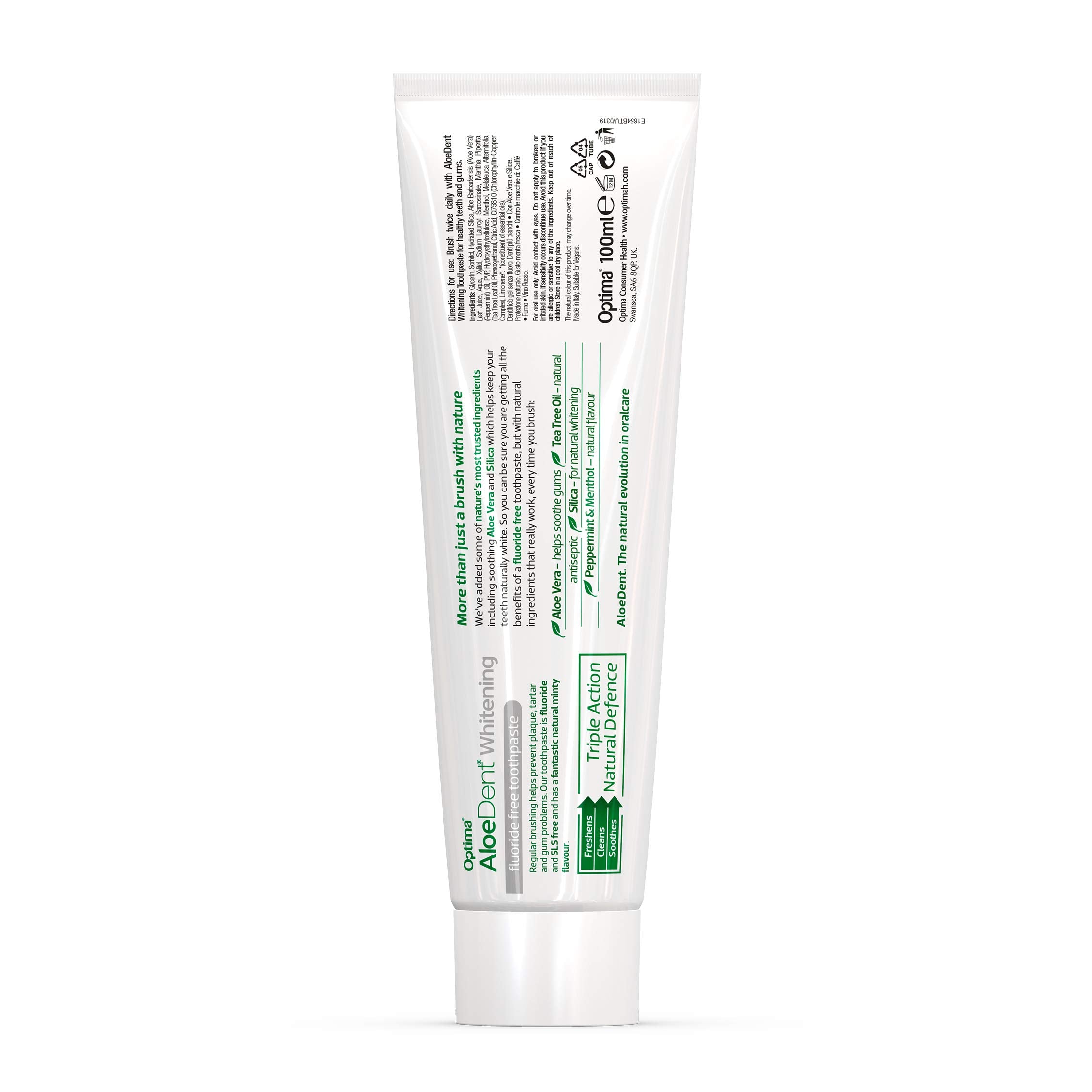 AloeDent Whitening toothpaste with mint flavor label