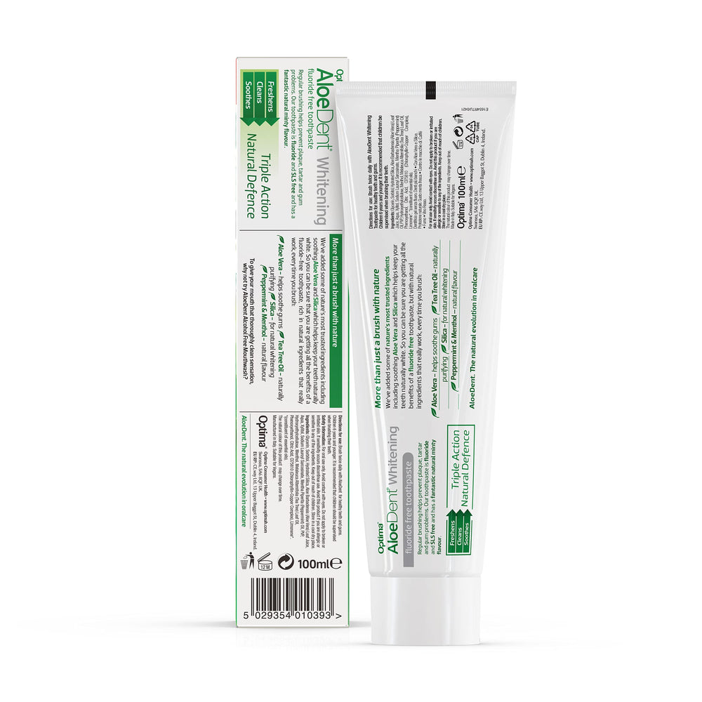 Minty fresh AloeDent Whitening toothpaste in use on bathroom sink