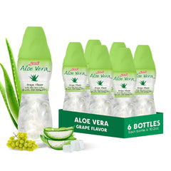 Grape-flavored Aloe Vera juice with large aloe pulp in a bottle (6-pack)