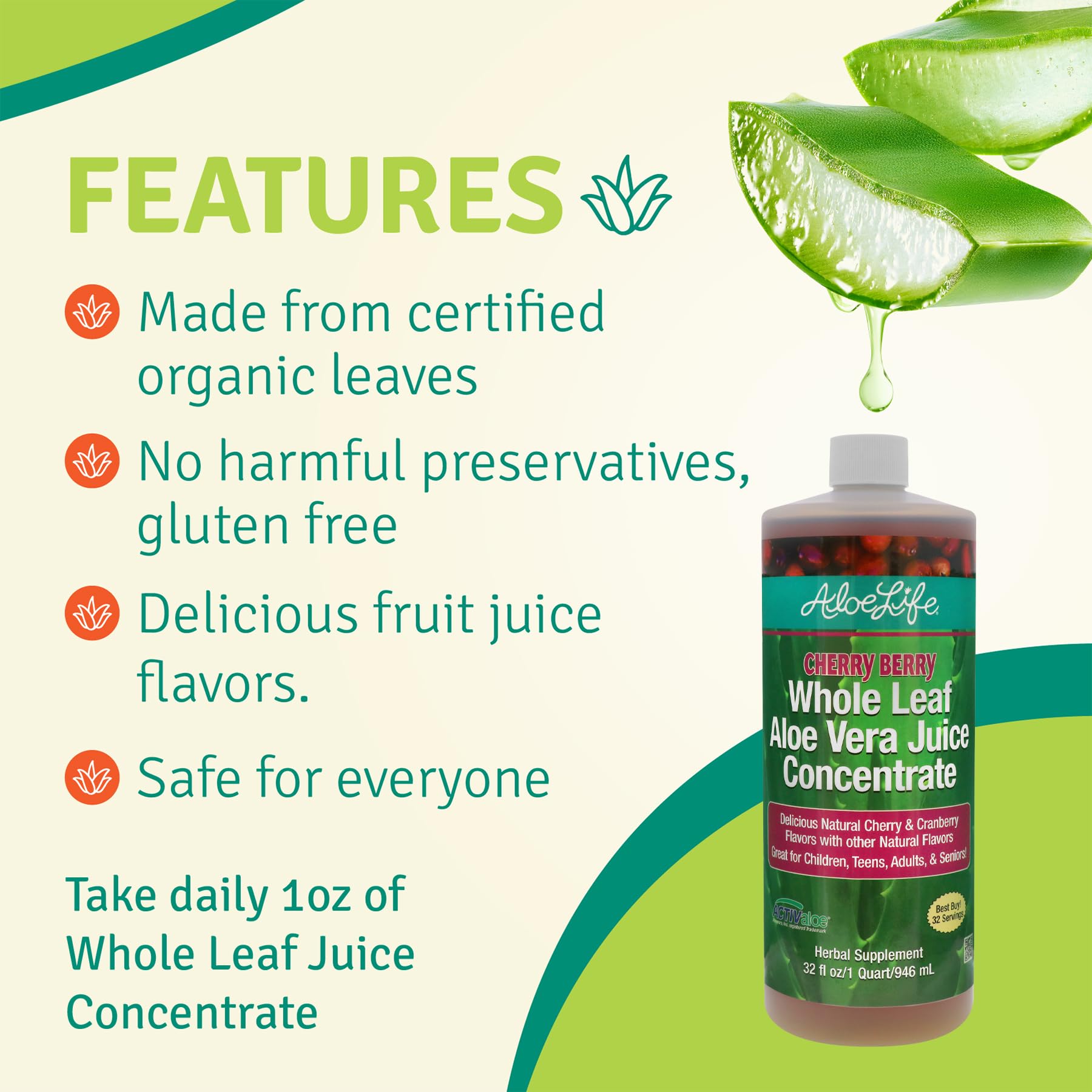 Graphic highlighting digestive and immune benefits of Aloe Life