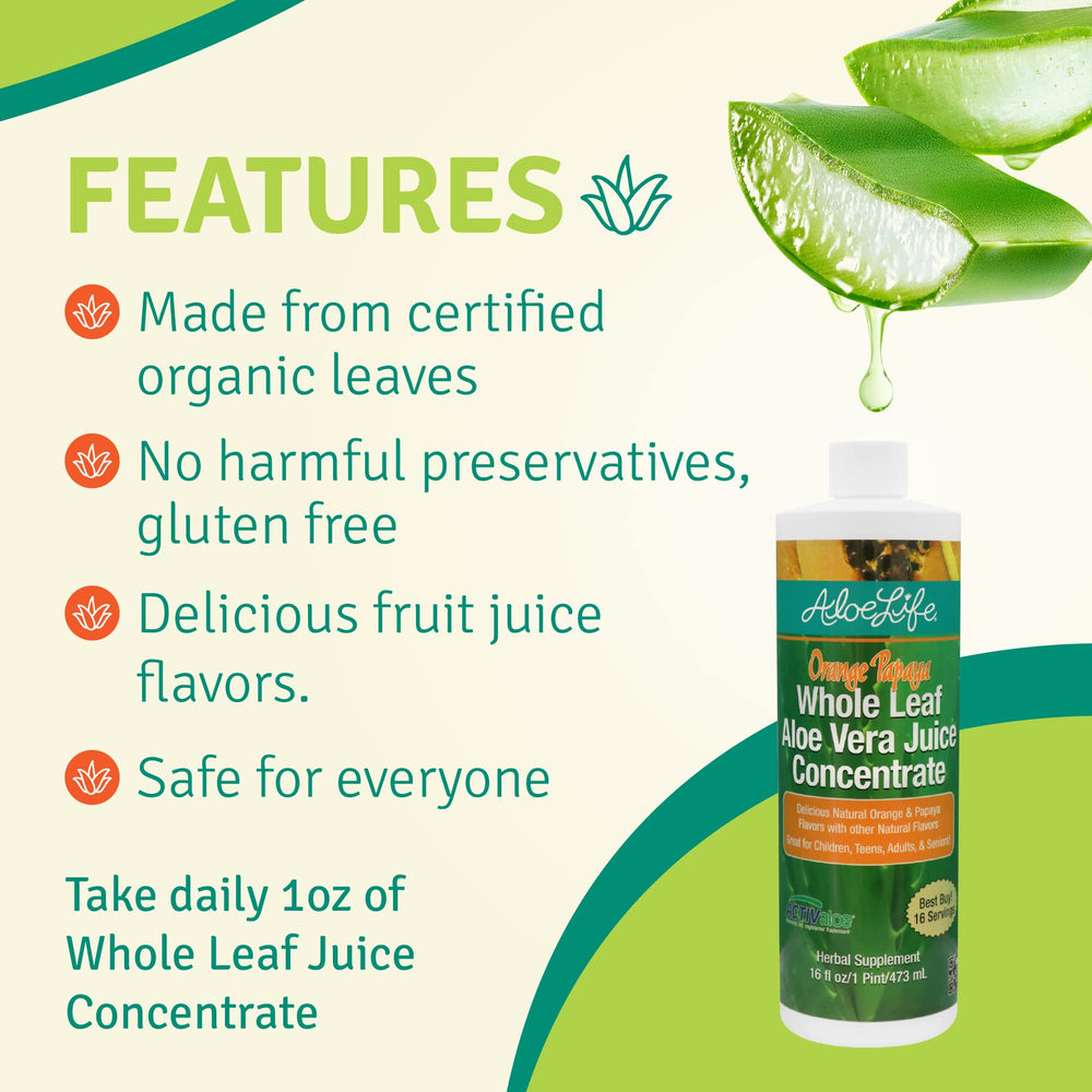 Orange papaya flavored aloe vera juice