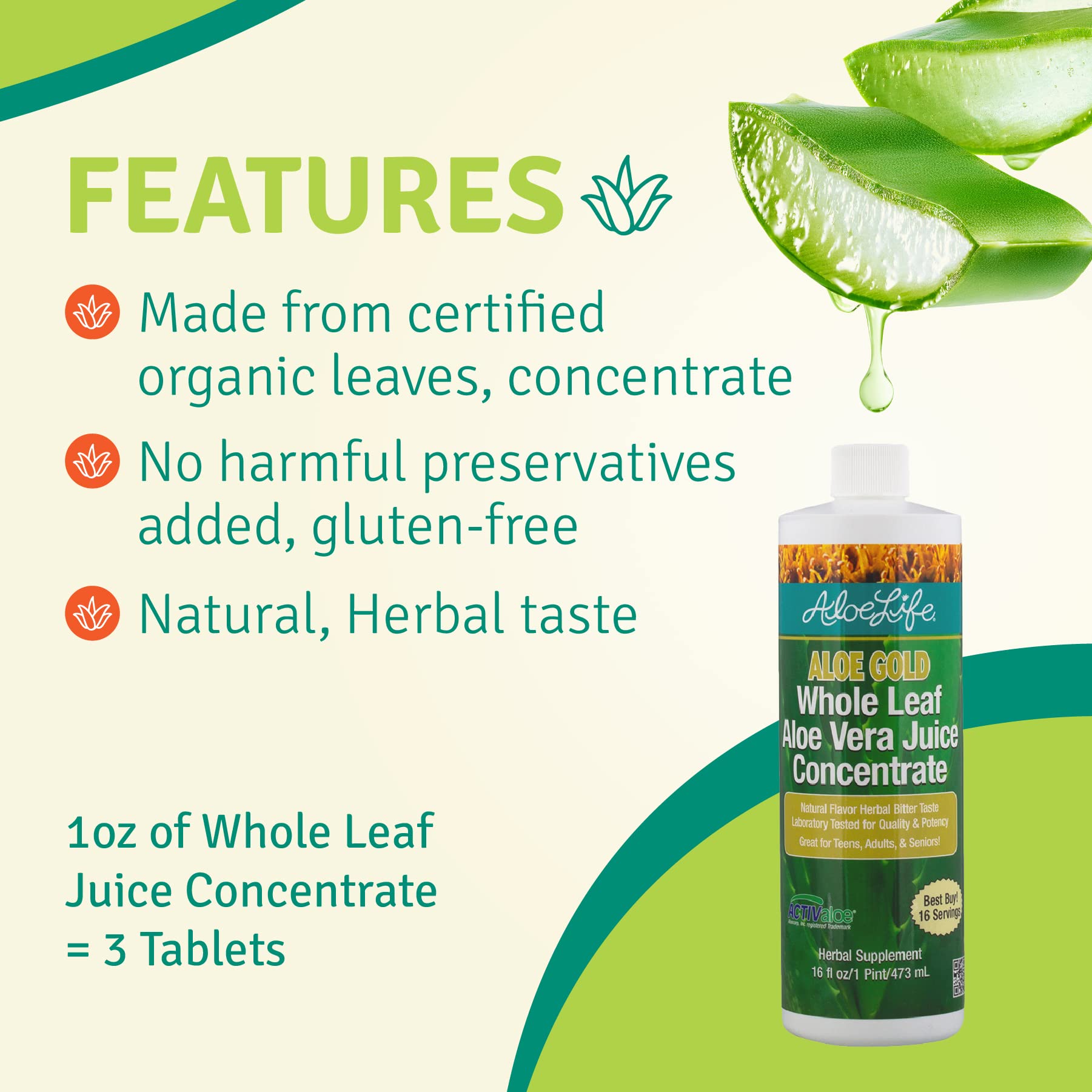 Illustration showing certified organic aloe leaves used in Aloe Life juice