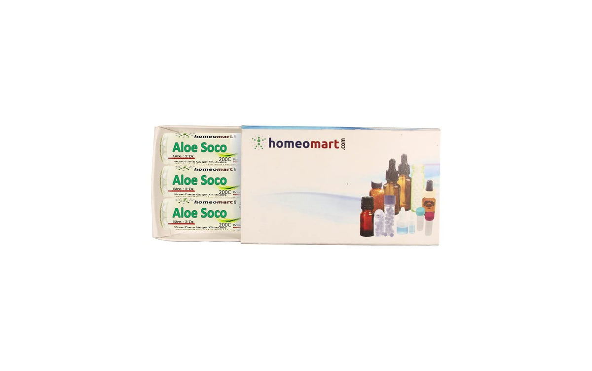 Aloe Socotrina pellets 200C potency in a 2-dram glass vial