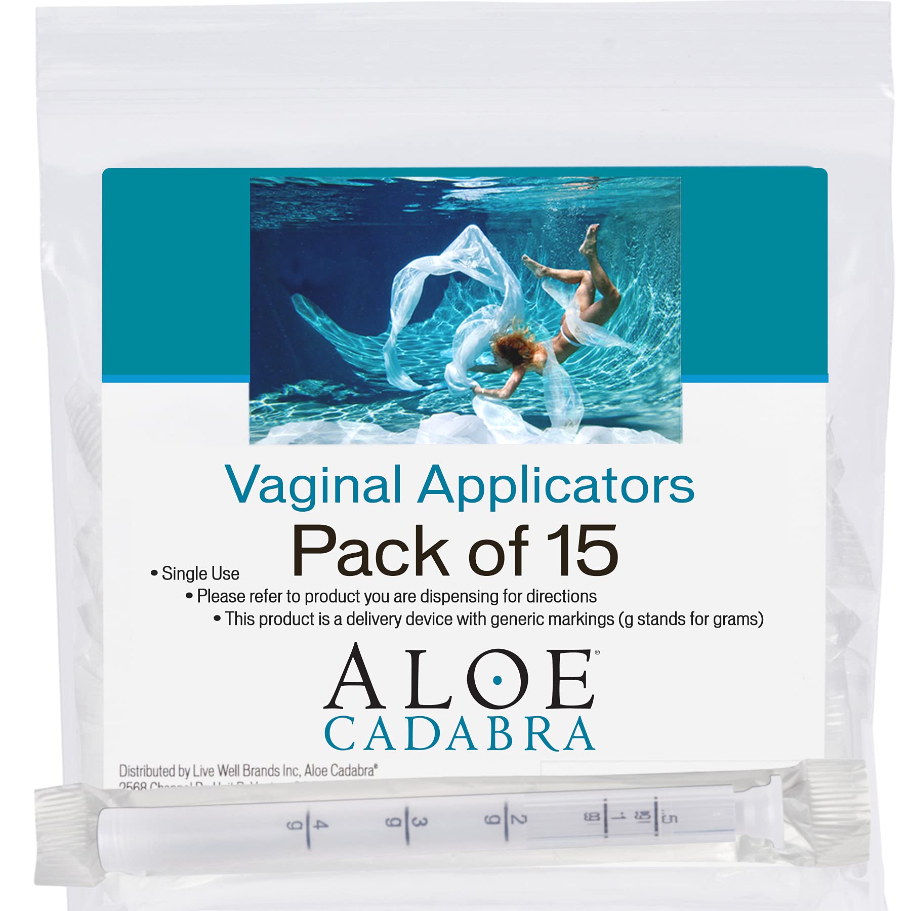 Aloe Cadabra disposable vaginal applicator pack-15, individually wrapped for hygienic, on-the-go use.