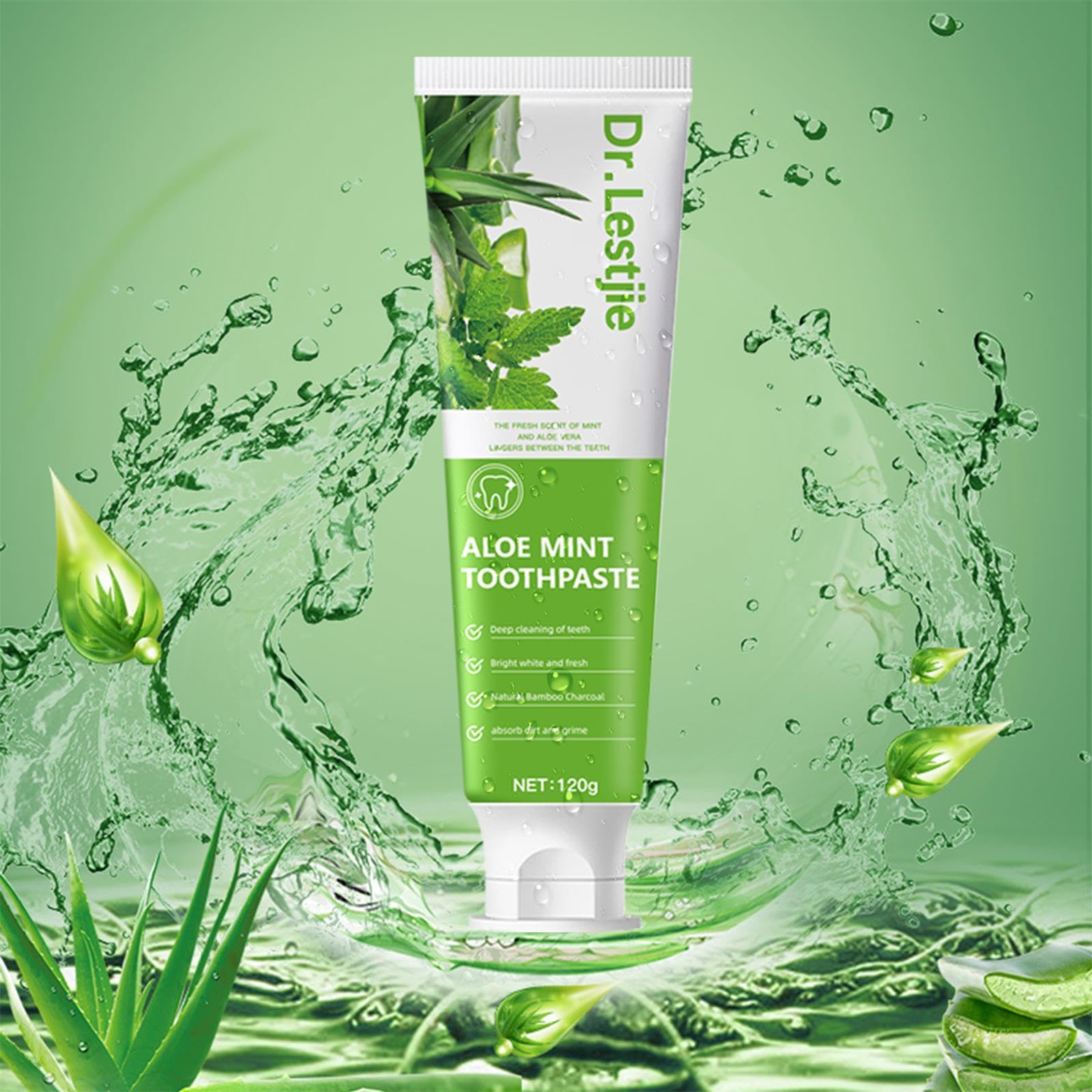 Toothpaste tube showing Aloe Vera and Mint ingredients
