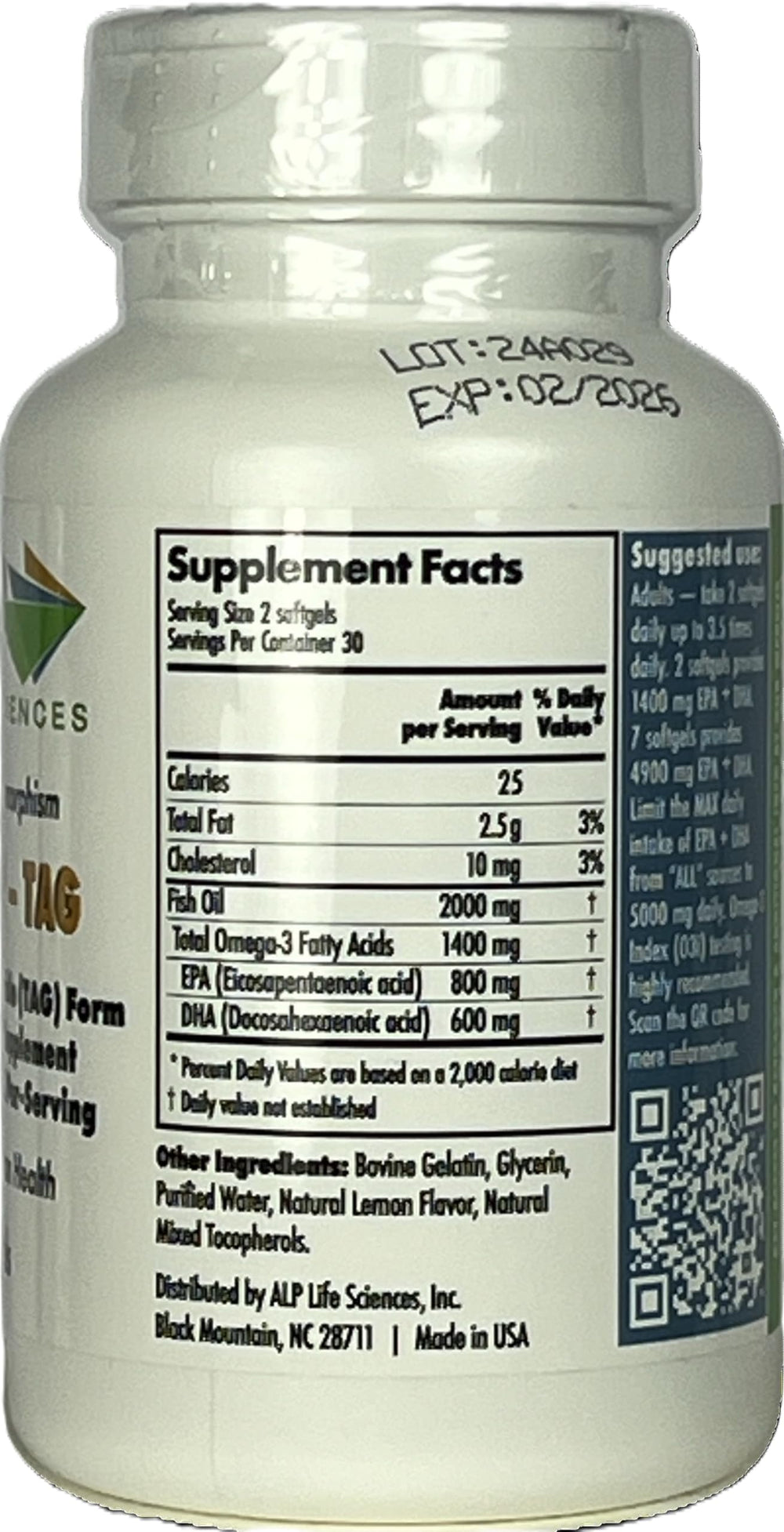 Supplement facts showing 1400 mg EPA+DHA per 2 capsules