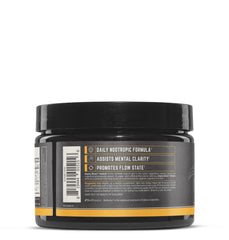 Peach-flavored Alpha BRAIN Instant drink mix scoop and powder