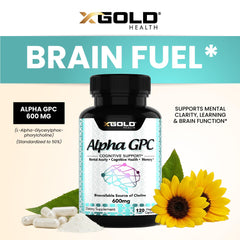 Front view of Alpha GPC Choline 600mg bottle