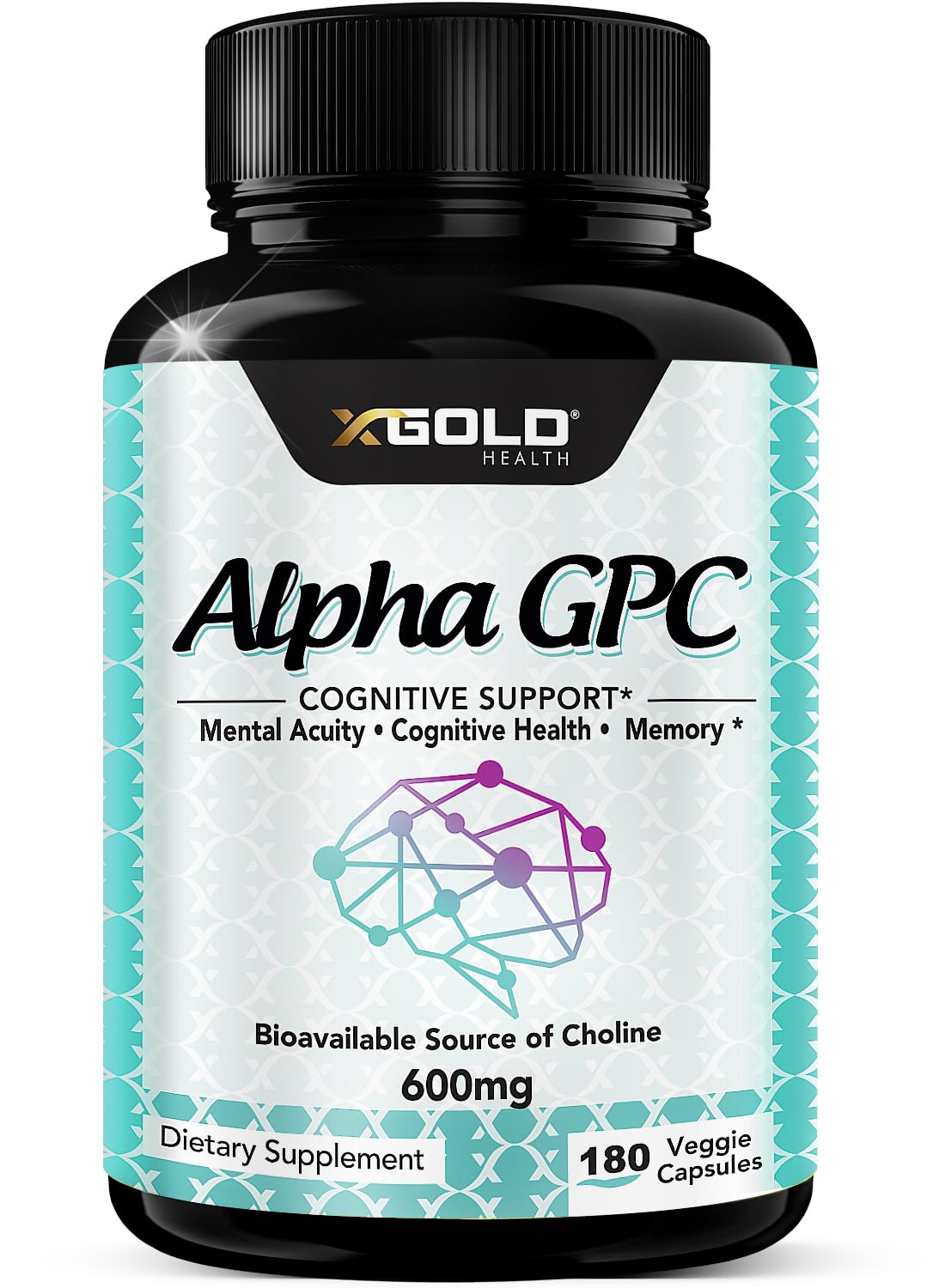 Alpha GPC Choline 600mg veggie capsules bottle