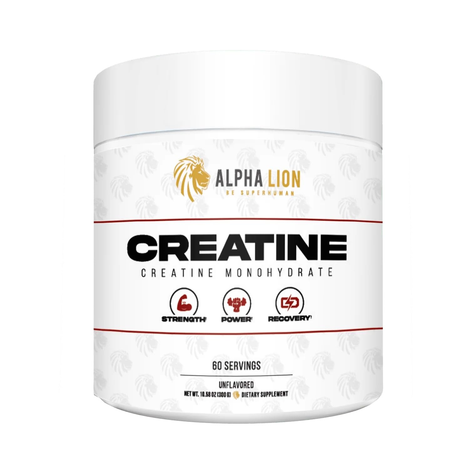 Jar of ALPHA LION Creatine Monohydrate Powder, unflavored, 60 servings