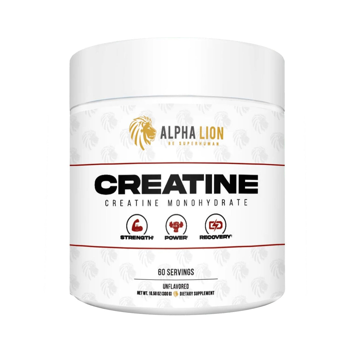 Jar of ALPHA LION Creatine Monohydrate Powder, unflavored, 60 servings