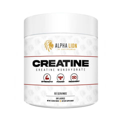 Jar of ALPHA LION Creatine Monohydrate Powder, unflavored, 60 servings