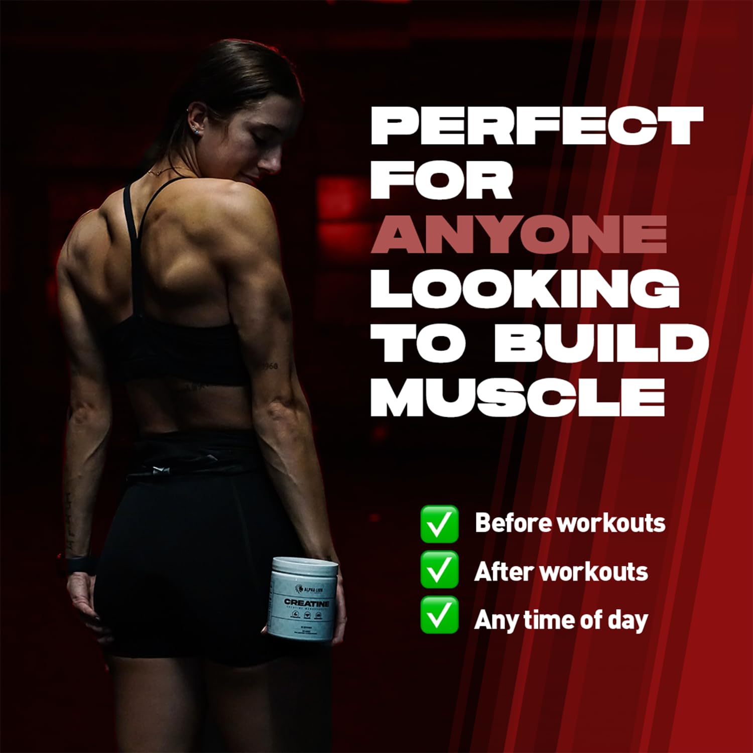 Shaker cup with scoop of creatine monohydrate powder