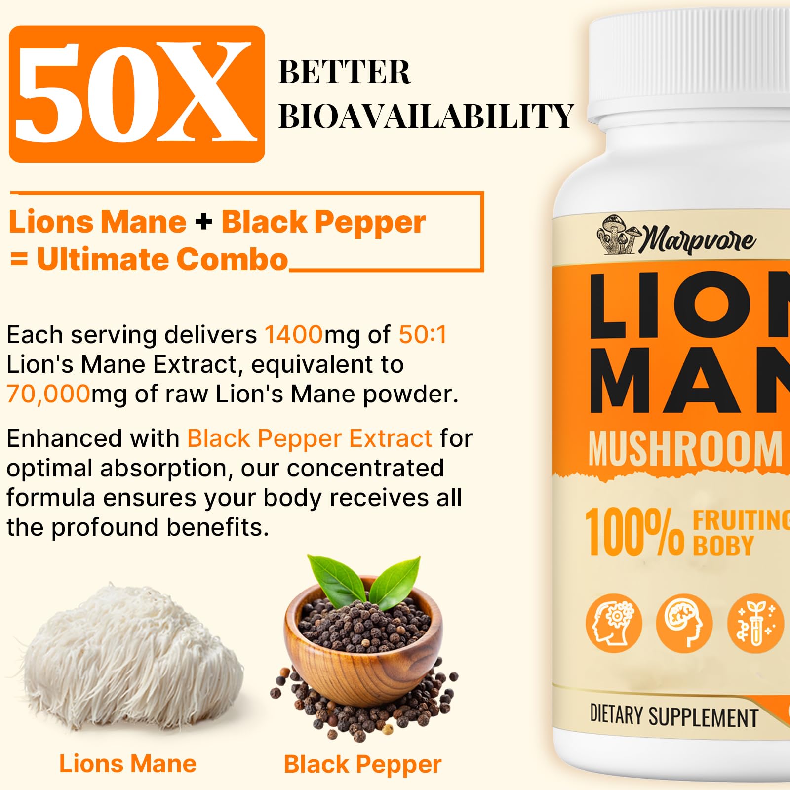 Icon representing Alpha Lion Lions Mane brain health capsules