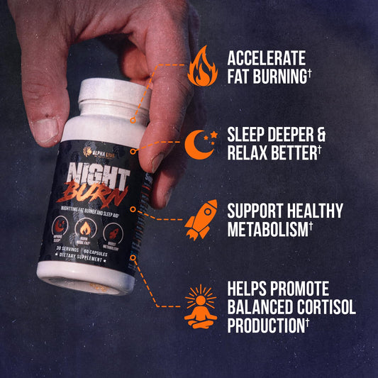 Night Burn capsules spilled from bottle on white surface