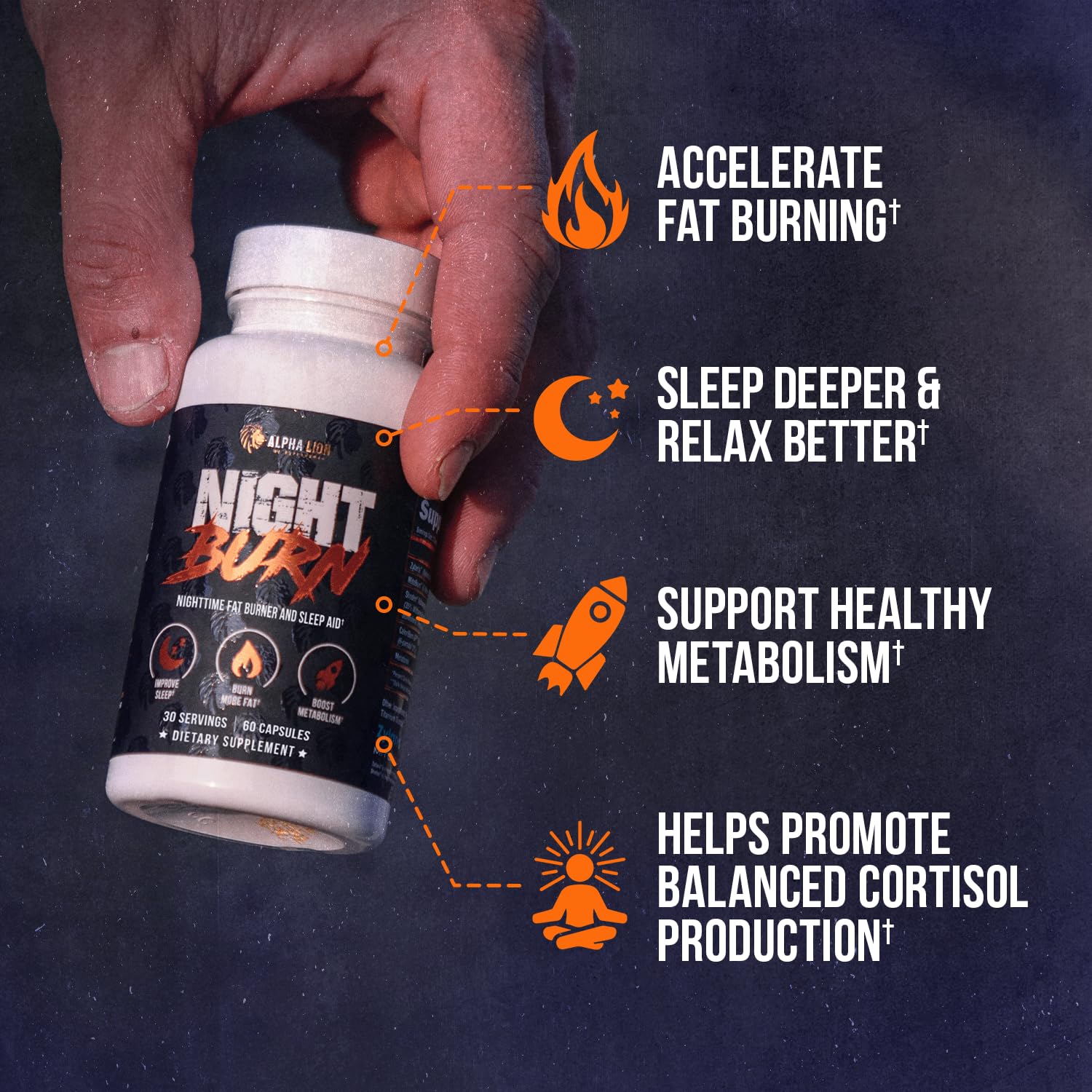 ALPHA LION Night Burn capsules closeup show easy nightly use
