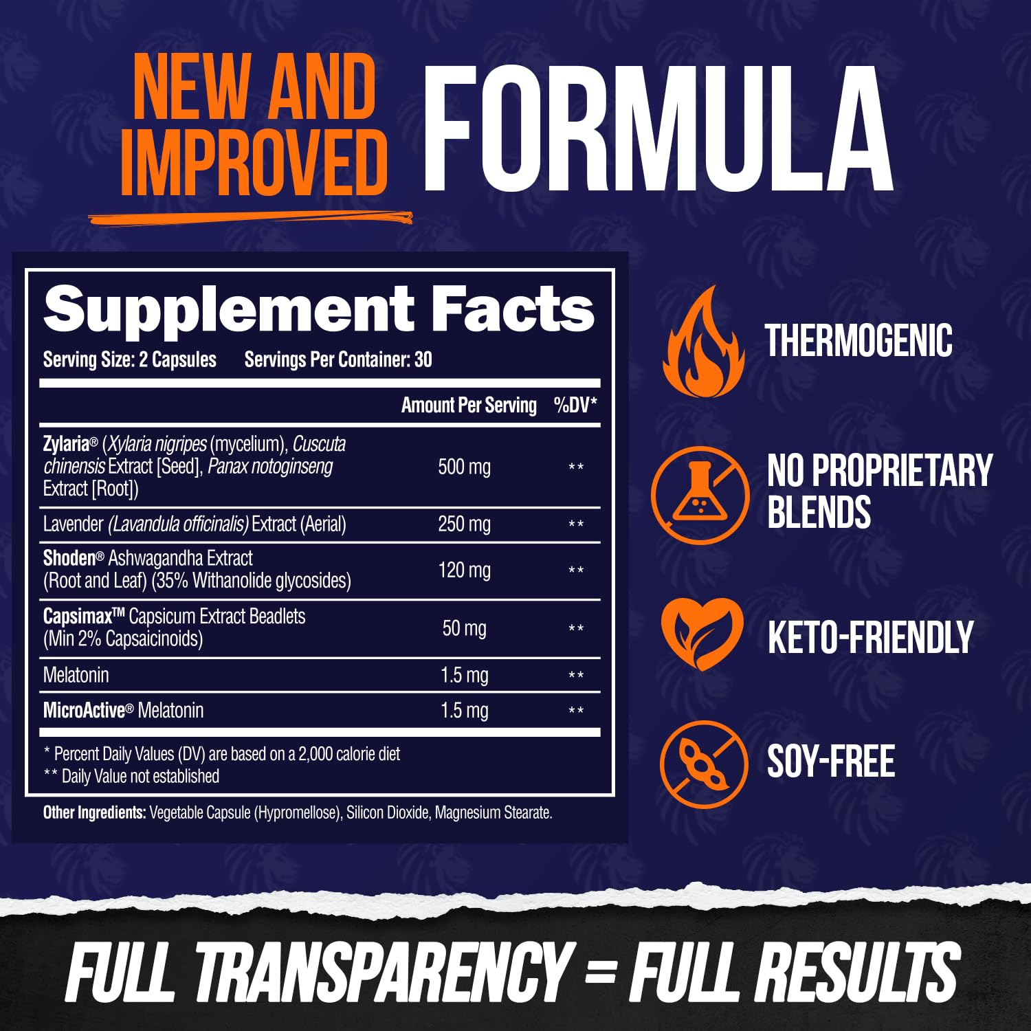 ALPHA LION Night Burn supplement facts panel aids informed choices