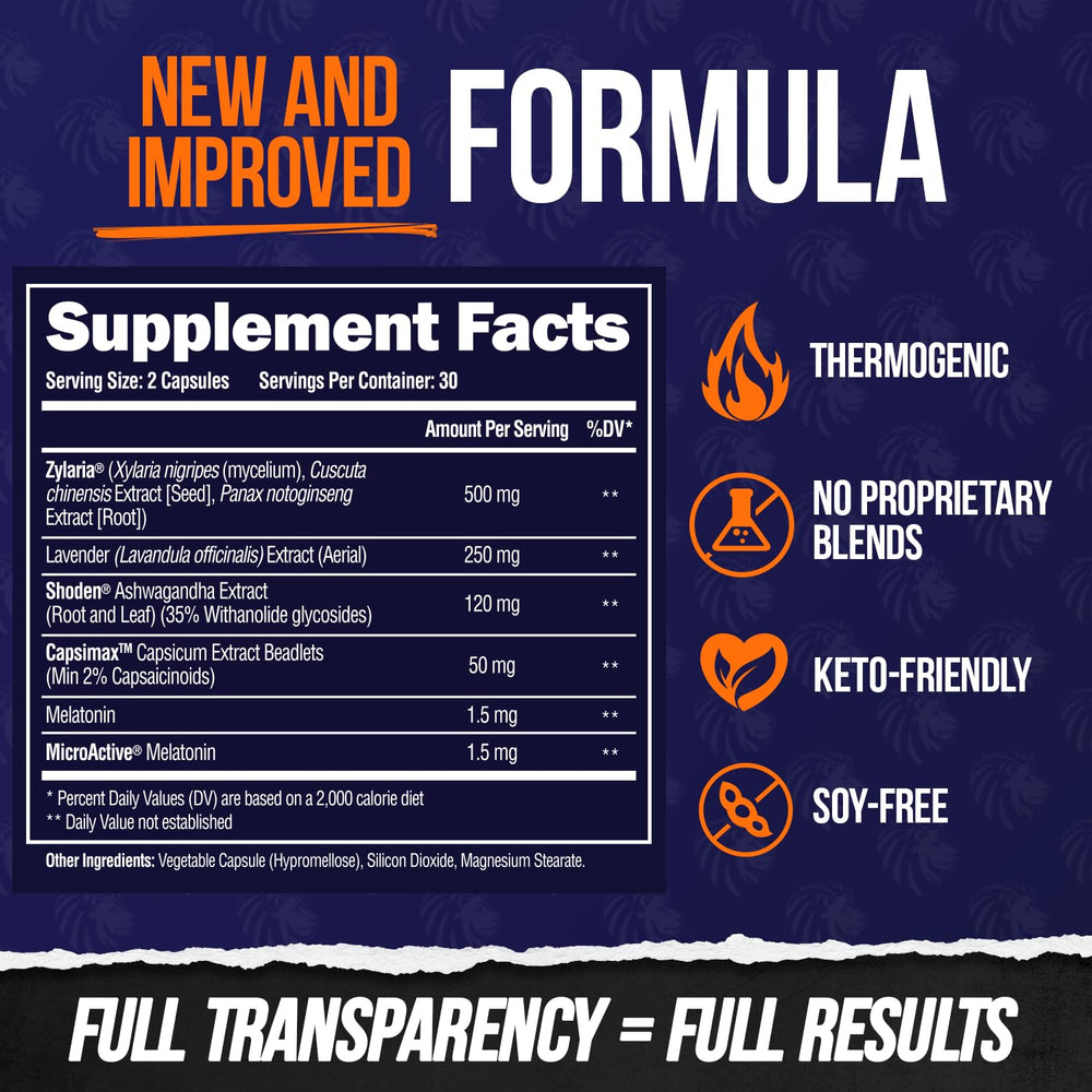 ALPHA LION Night Burn supplement facts panel aids informed choices