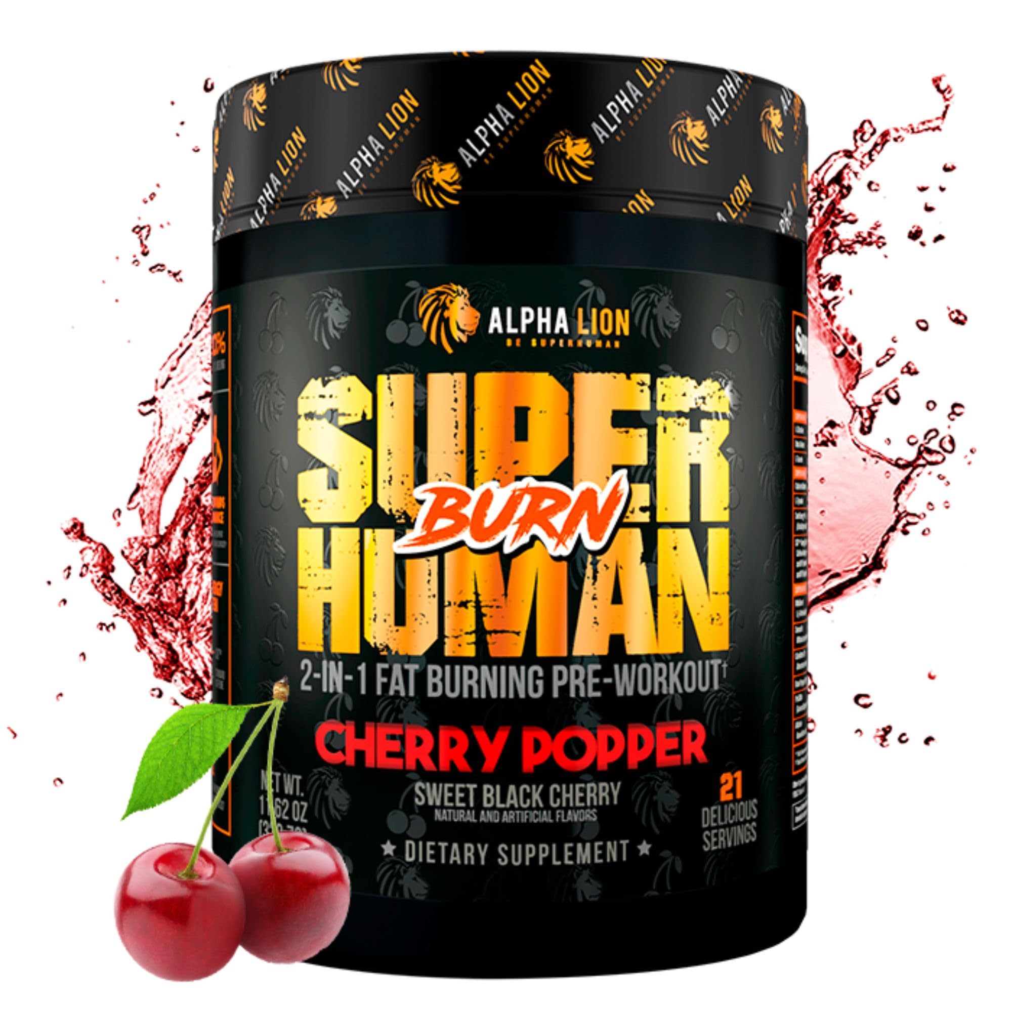ALPHA LION Superhuman Burn bottle pour shows energy-boosting pre workout use