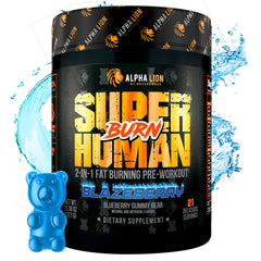 ALPHA LION Superhuman Burn bottle ready for a high-energy gym session.