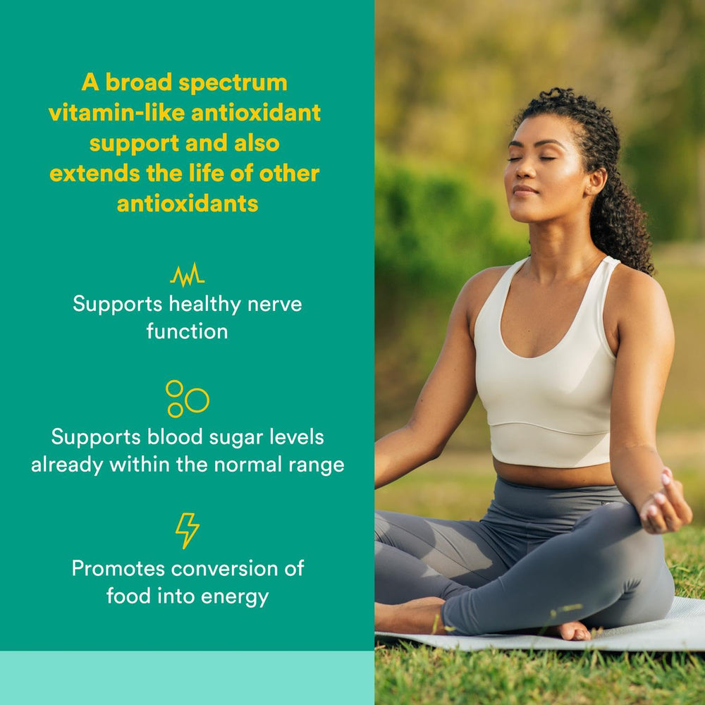 Close-up view of Alpha-Lipoic Acid 100 mg 120 capsules label