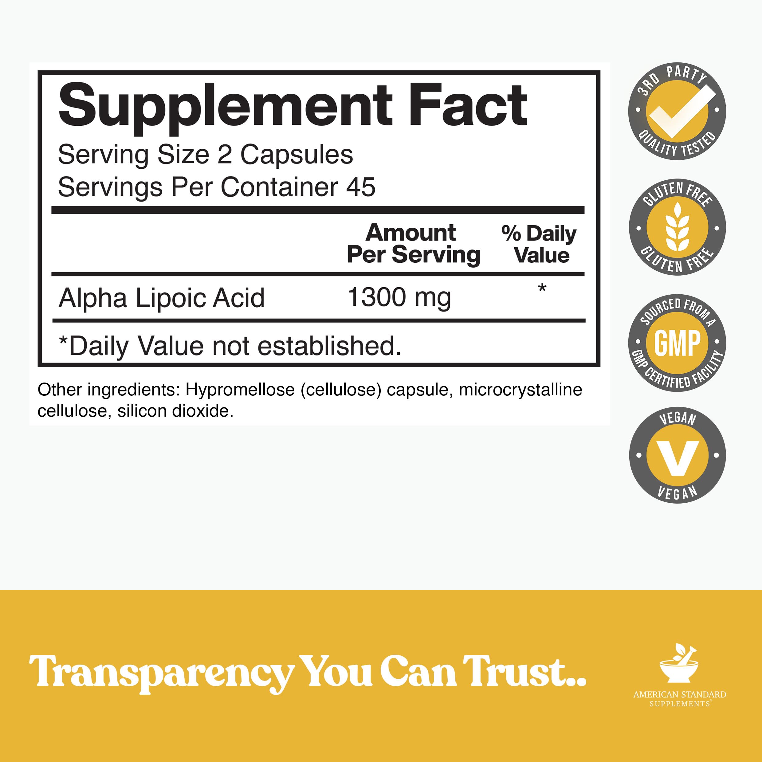 Illustration showing 1300mg alpha lipoic acid per serving