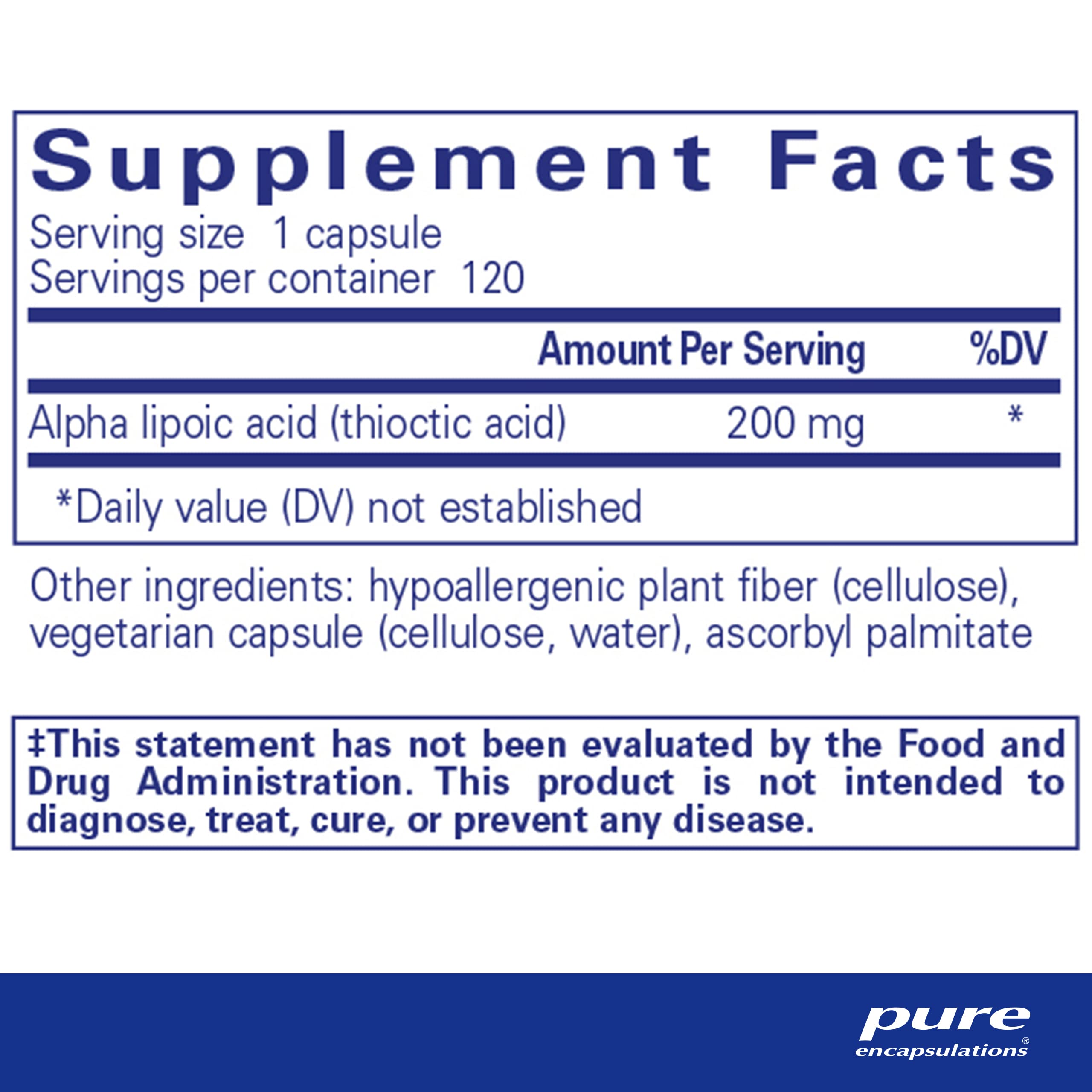 Close-up of Alpha Lipoic Acid 200 mg capsules