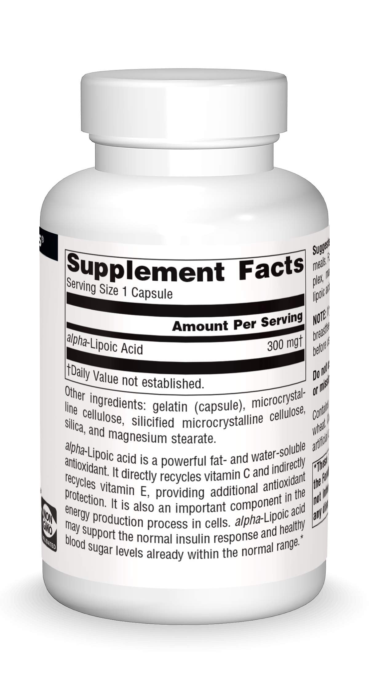Bottle front of Source Naturals Alpha Lipoic Acid 300 mg