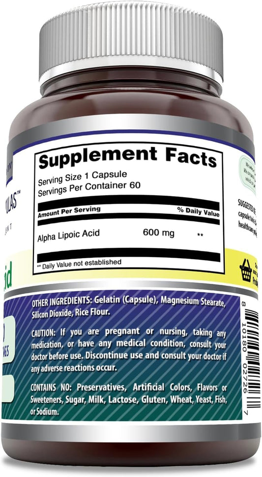 Close-up of Alpha Lipoic Acid 600 mg capsules