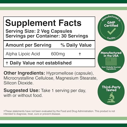 Close-up of Alpha Lipoic Acid 600mg bottle